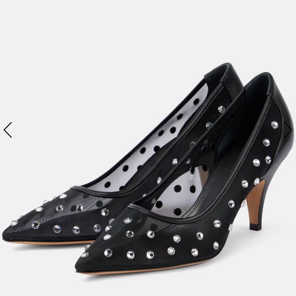 KHAITE River, Leather Trimmed Black Chrystal Embellished Heels Sz7.5